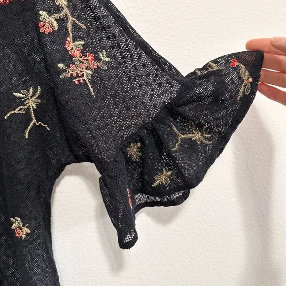 Anthropologie Maeve cadiz mesh top - Floral Embroidered Black Mesh Top - Picture 5 of 9